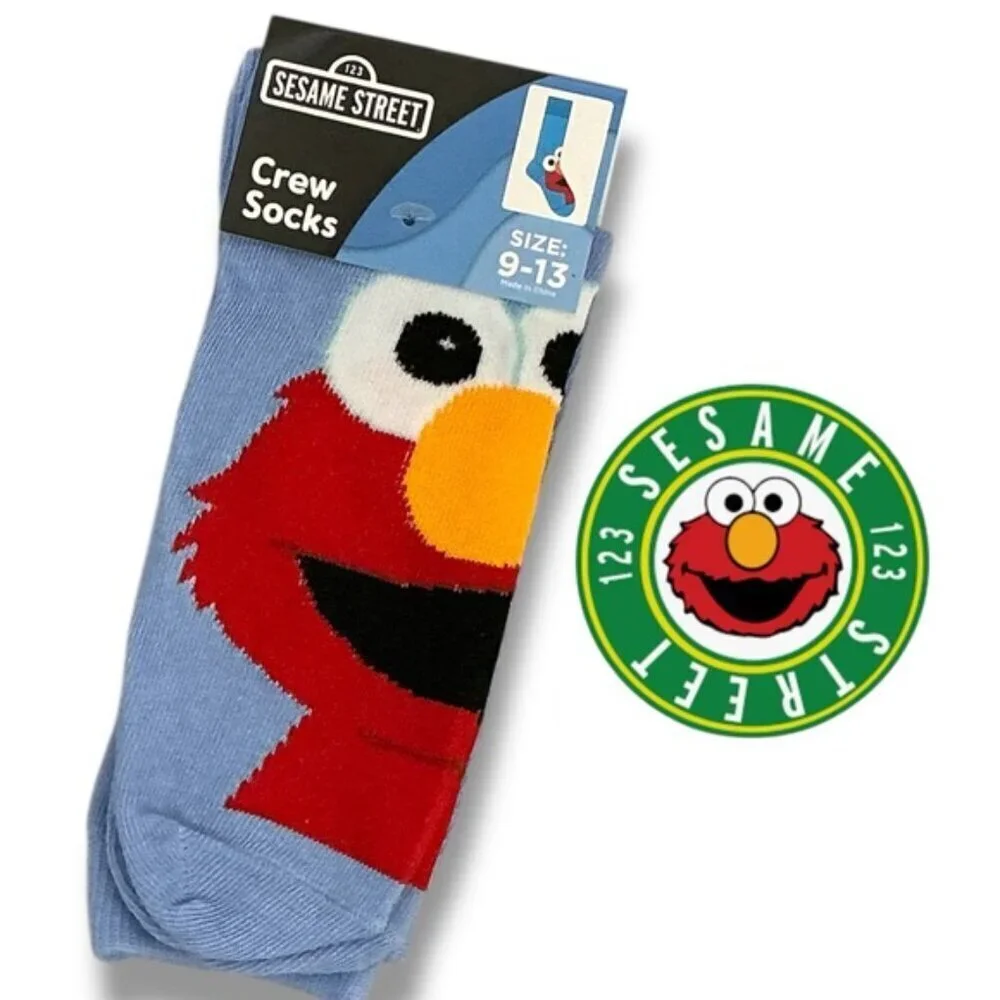 Sesame Street Elmo Crew Socks Novelty Blue Unisex Adult 9-13 Men’s One Size